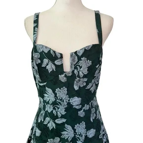 Lulus Major Flirtation Emerald Floral Jaquard Midi Dress Size M Drop Waist - Picture 4 of 10